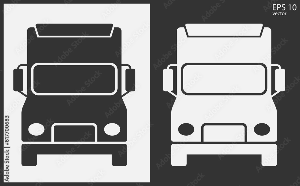 Truck icon front view. Black on White Background. Vector icon. Truck icon front view. Black on White Background. Vector icon.