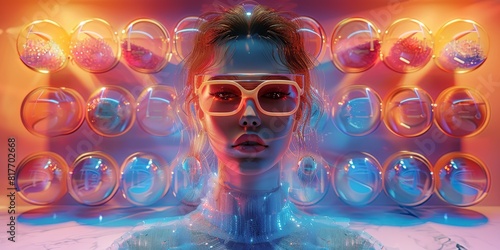 Wallpaper Mural Whimsical 3D render of a fantastical, candy-colored cosmetics counter with oversized, lollipop-like makeup brushes high-tech, AI-powered clothing rack with a sleek, metallic design and holographic Torontodigital.ca