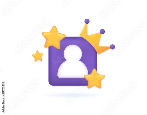 premium, priority and VIP member accounts. exclusive and special. illustration of account symbol with golden crown and stars. icon or symbol. minimalist 3d concept illustration. graphic elements