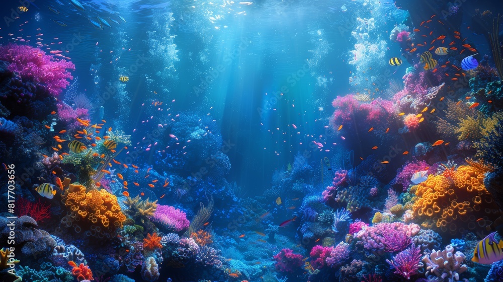 Fototapeta premium Underwater Sea Life Scene Create an underwater background with a vibrant scene of sea life Include elements like coral reefs
