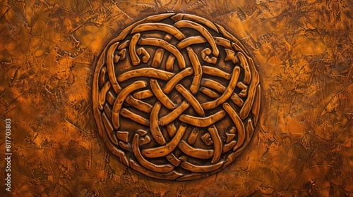 Burnt sienna canvas adorned with intricate Celtic knots.