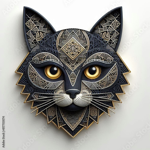 3d cat design with geometric mandala design photo