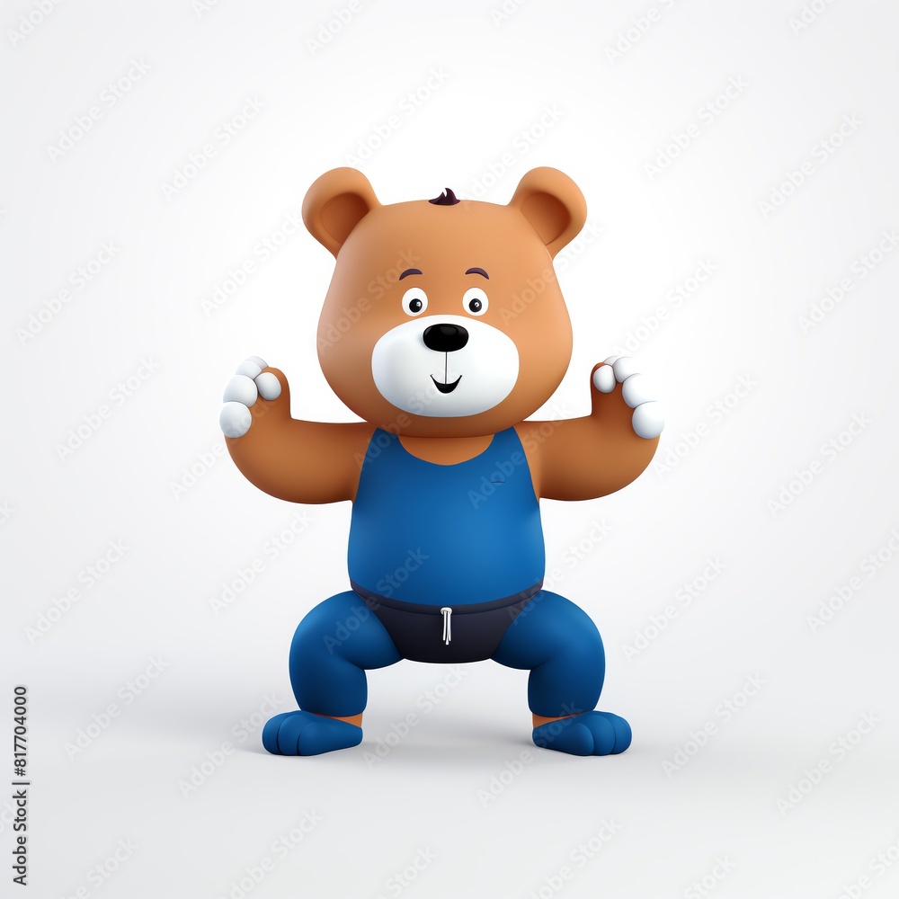 A bear in workout gear doing squats on a white background A bear in workout gear doing squats on a white background