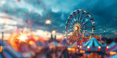 Fun-filled carnival with a variety of colorful rides and games for all ages to enjoy. Concept Carnival Attractions, Colorful Rides, Games for All Ages, Family Fun, Festive Atmosphere © Anastasiia