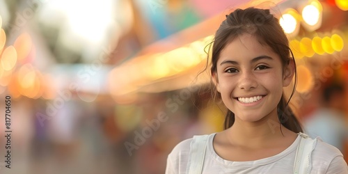 Woman's portrait at a fair or festival. Concept Fairground Portraits, Celebratory Atmosphere, Vibrant Colors, Summer Fun, Candid Moments
