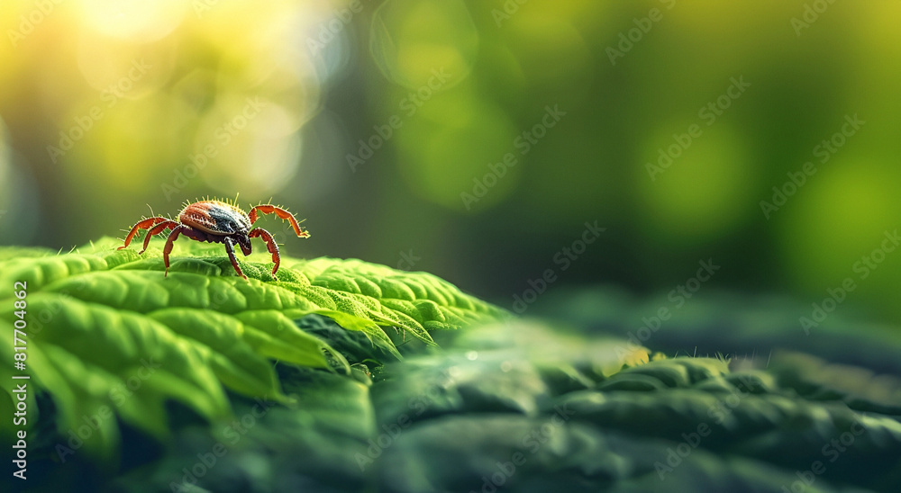 Tick perched on a leaf in natural habitat Tick perched on a leaf in natural habitat