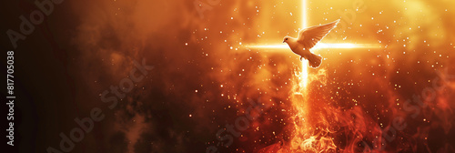 Flying dove in flaming fire - ai generative