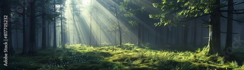 Enchanting Boreal Forest Comes Alive with Sparse Sunrays in 3D Animation.