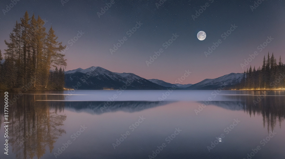 Free photo of moon over lake