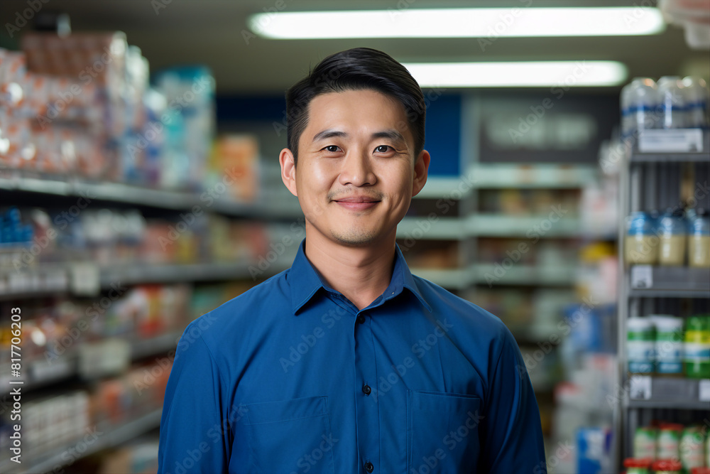 Friendly experienced supermarket store department worker professional at workplace Generative AI illustration Friendly experienced supermarket store department worker professional at workplace Generative AI illustration
