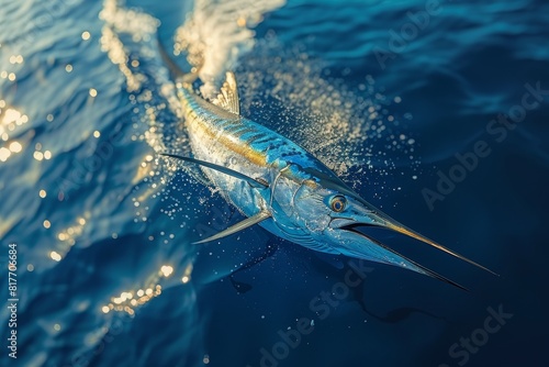 Marlin caught during a deep-sea fishing expedition  symbolizing adventure. 
