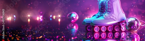 Shimmering Elegance: Disco Fever with Neon Skates and Dancing Spheres
