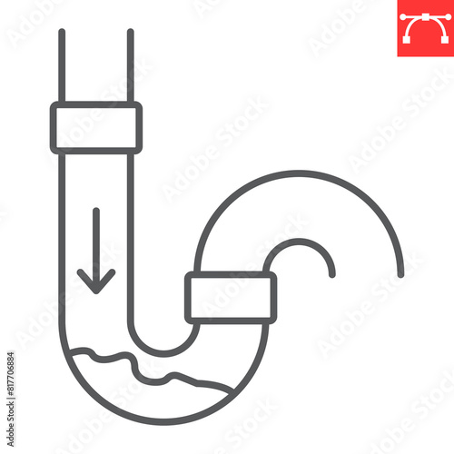 Drain cleaning line icon, plumbing service and household repair, clogged pipe vector icon, vector graphics, editable stroke outline sign, eps 10.