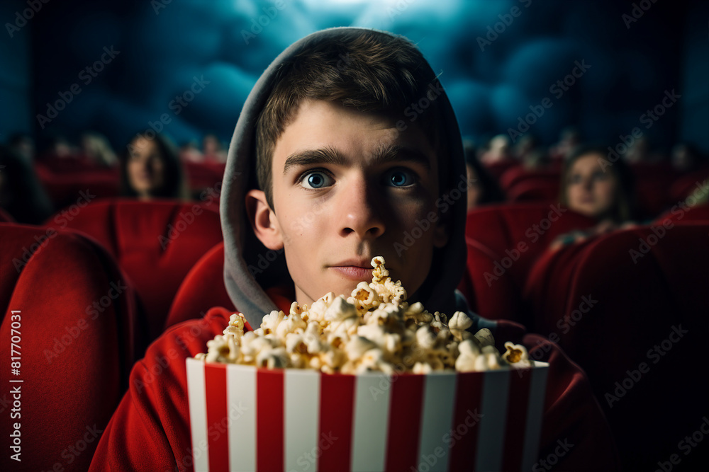 Image created with generative AI technology of young charming girl watching 3d movie Image created with generative AI technology of young charming girl watching 3d movie