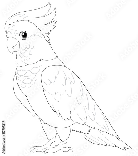 Black and white line drawing of a cockatoo
