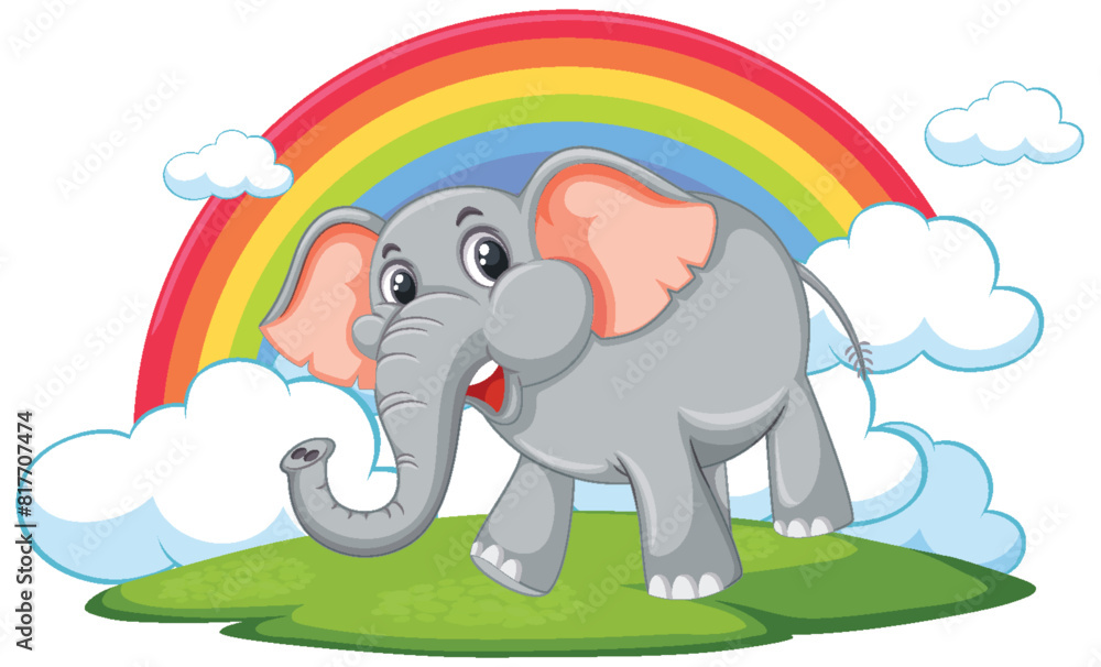 Cartoon elephant with rainbow on a sunny day Cartoon elephant with rainbow on a sunny day