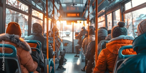 People Commuting on a City Bus at the Start of the Day. Concept Urban Life, City Commute, Public Transportation, Morning Routine, Daily Commuting photo