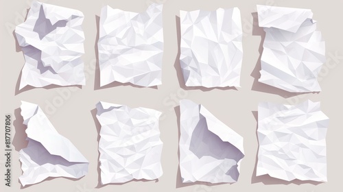An illustration of crumpled paper sheets with wrinkles. A mockup of a blank sheet with creases in real time.