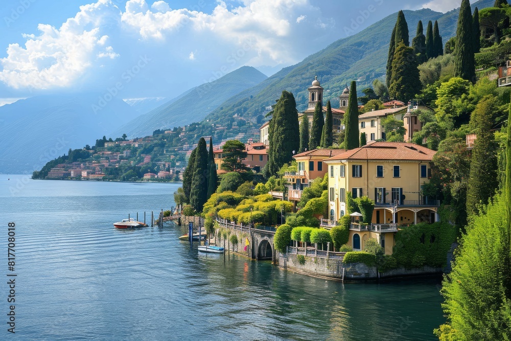 A panoramic view of picturesque Lake Italy, Ai generated