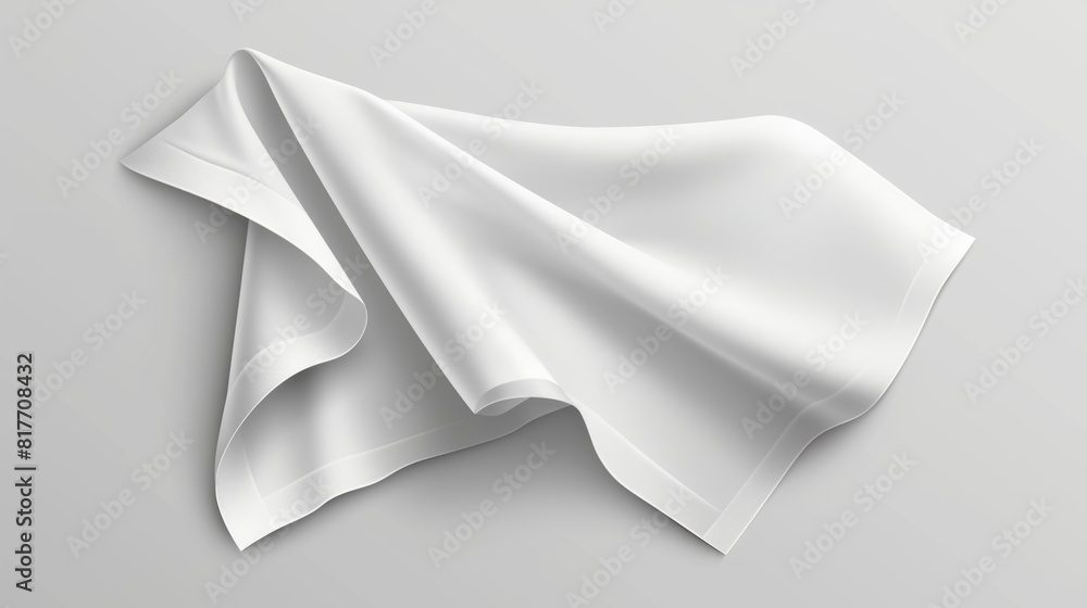 A mockup of a white folded handkerchief or kitchen towel. Modern illustrations of a top view of blank fabric napkins or tablecloths on a transparent background. Laying synthetic blanket template. A mockup of a white folded handkerchief or kitchen towel. Modern illustrations of a top view of blank fabric napkins or tablecloths on a transparent background. Laying synthetic blanket template.