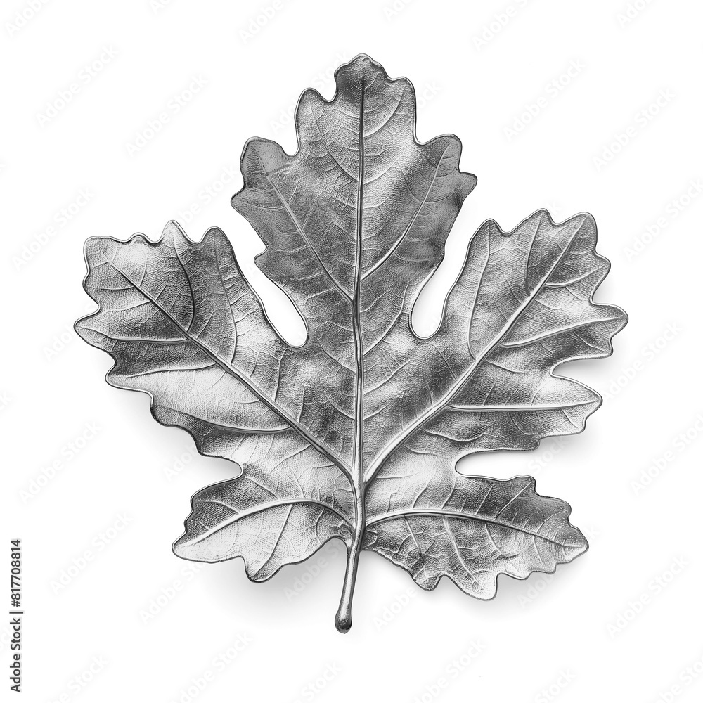 Fototapeta premium Silver oak leaf with shadow isolated on white background