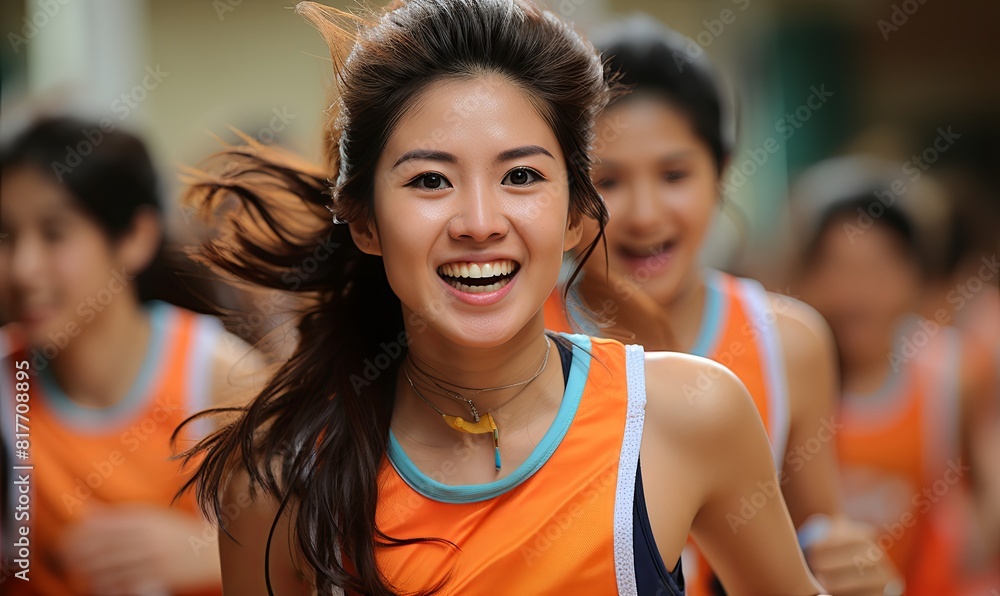 Young Women Running in Marathon Young Women Running in Marathon
