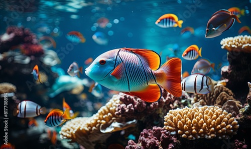 Colorful Fish School in Aquarium