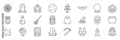 Halloween and attributes icons set, Included icons as pumpkin, witch, vampire, skeleton and more symbols collection, logo isolated vector illustration
