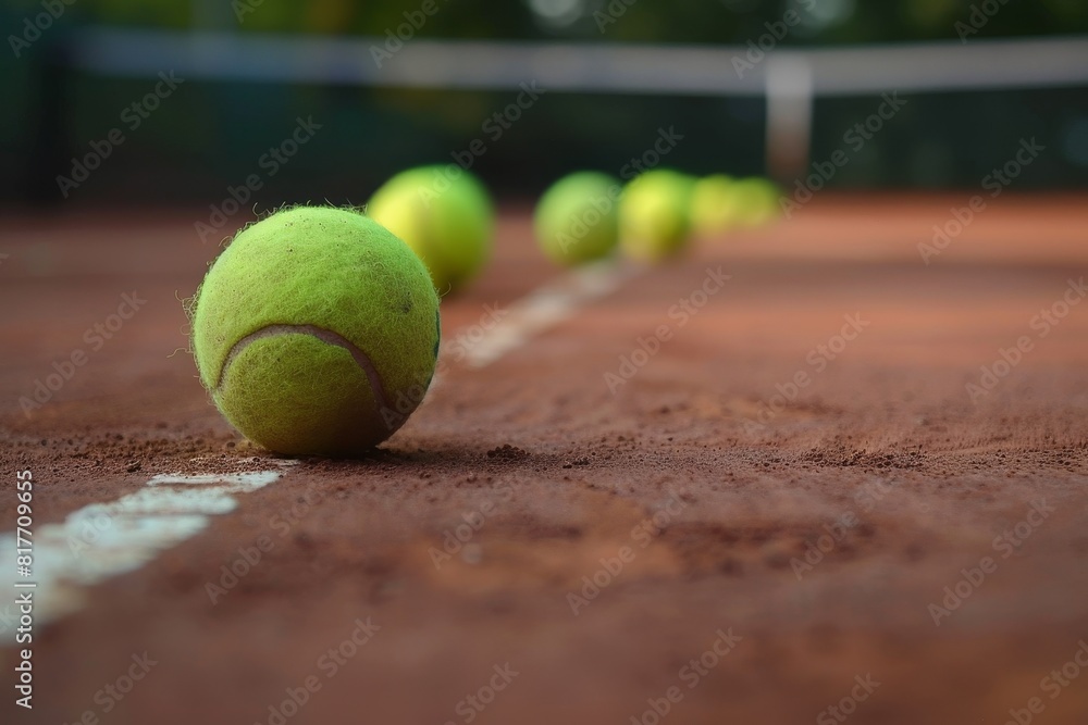 Clay court with tennis balls