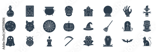 Quadro em tela Halloween and attributes icons set, Included icons as pumpkin, witch, vampire, s