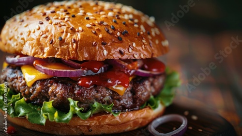 Burger festival or outdoor expo There are stalls selling various types of burgers. It appeals to food lovers and burger lovers alike. photo