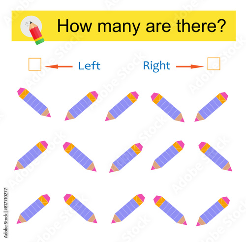 Math activity for kids. Developing numeracy skills. Cartoon pencil.