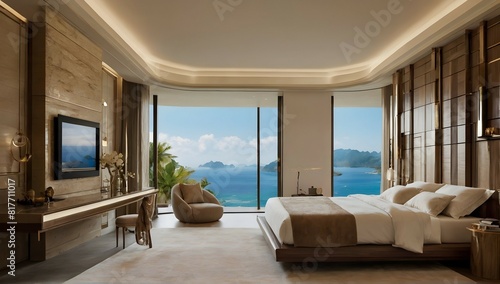 A luxury bedroom with see view