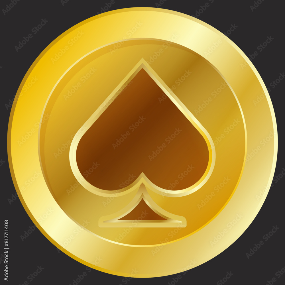 Gold coin with poker card spade symbol on it Gold coin with poker card spade symbol on it