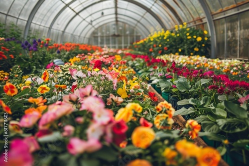 Colorful flowers in a greenhouse