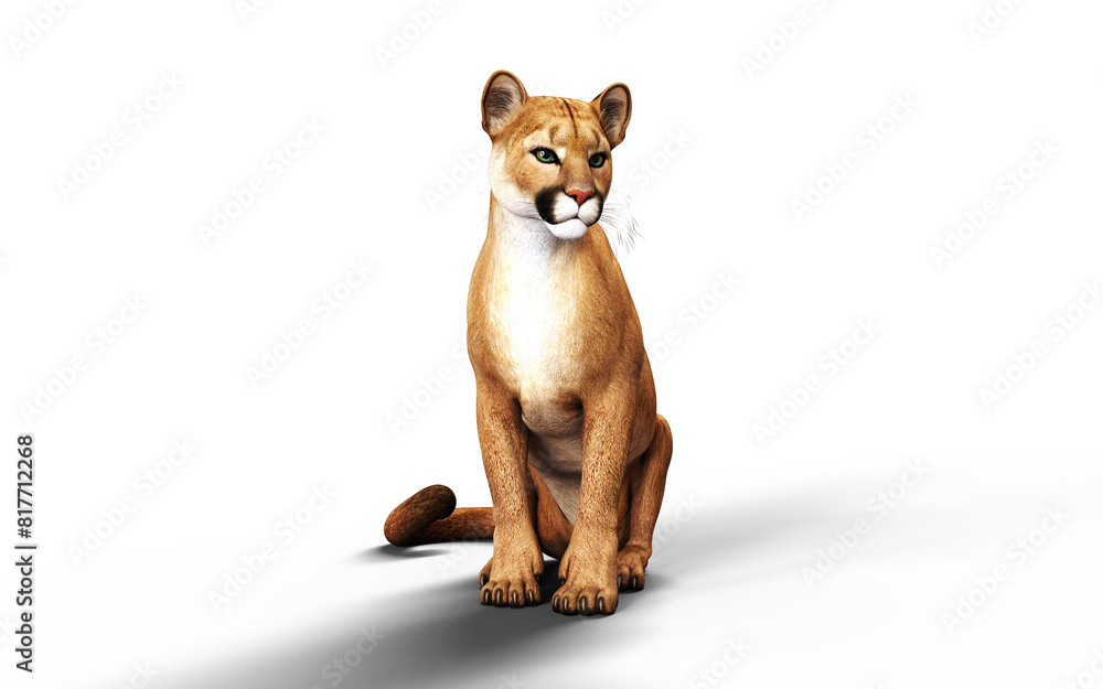 3d Illustration Portrait of Cougar Isolated on green Background with Clipping Path.