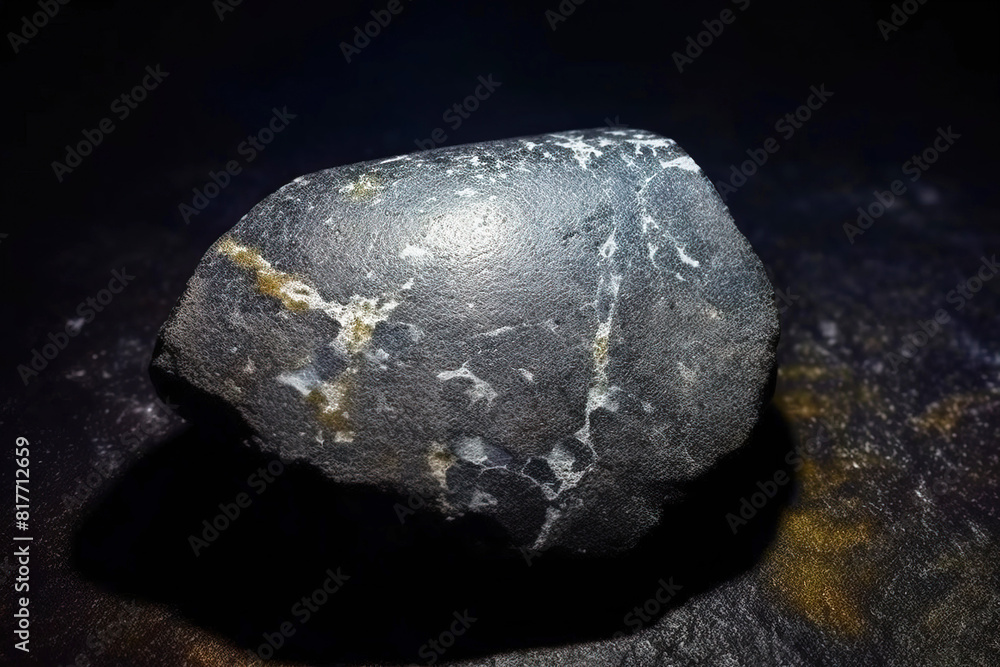 Polarite is a rare precious natural stone on a black background. AI generated. Header banner mockup with space. Polarite is a rare precious natural stone on a black background. AI generated. Header banner mockup with space.