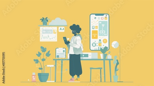 An illustration of a person using a mobile app to manage their chronic condition, showcasing the role of technology in disease management.