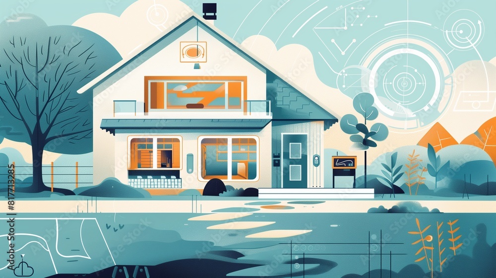 An illustration of a smart home that automatically adjusts its environment to improve the health and well-being of its inhabitants.