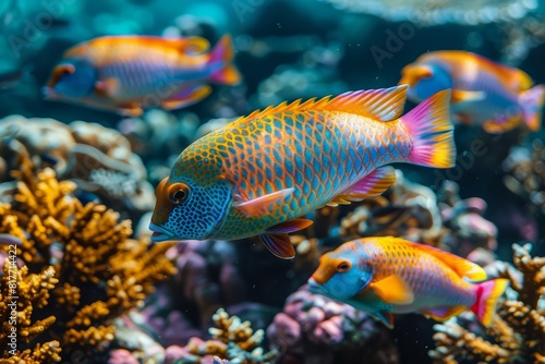 Parrotfish grazing on coral reefs, symbolizing reef health and biodiversity.  © Nico