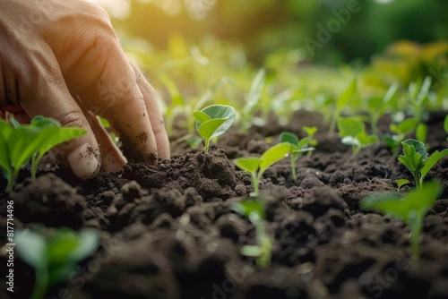 Farmer checks soil quality before planting on organic farm Agriculture gardening