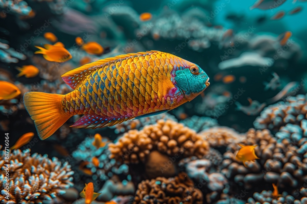 Parrotfish grazing on coral reefs, symbolizing reef health and biodiversity. Parrotfish grazing on coral reefs, symbolizing reef health and biodiversity.