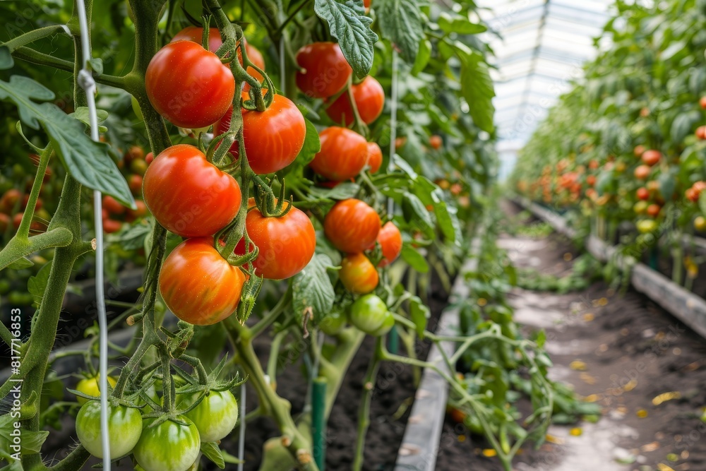 Tomatoes ripening in a greenhouse Tomatoes ripening in a greenhouse