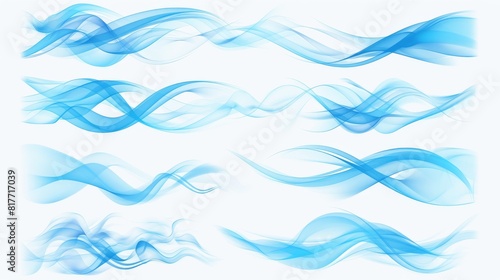 White air flow effect on transparent background. A realistic modern illustration set of a fresh cold wind blowing wave and swirl. A clean cool breeze stream. Suction trail from a vacuum cleaner or photo
