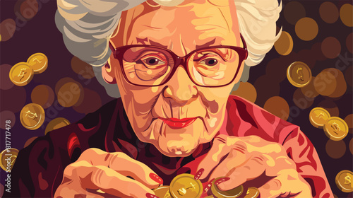 Senior woman with coins closeup Vector style vector design