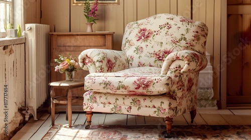 Cozy Floral Armchair in Cha...