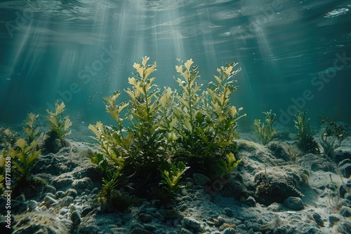 underwater seaweed growing in the ocean