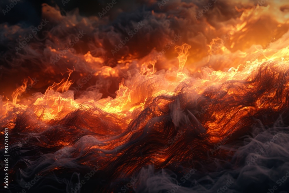 The image is of a fire with smoke and flames, and it has a mood of danger The image is of a fire with smoke and flames, and it has a mood of danger