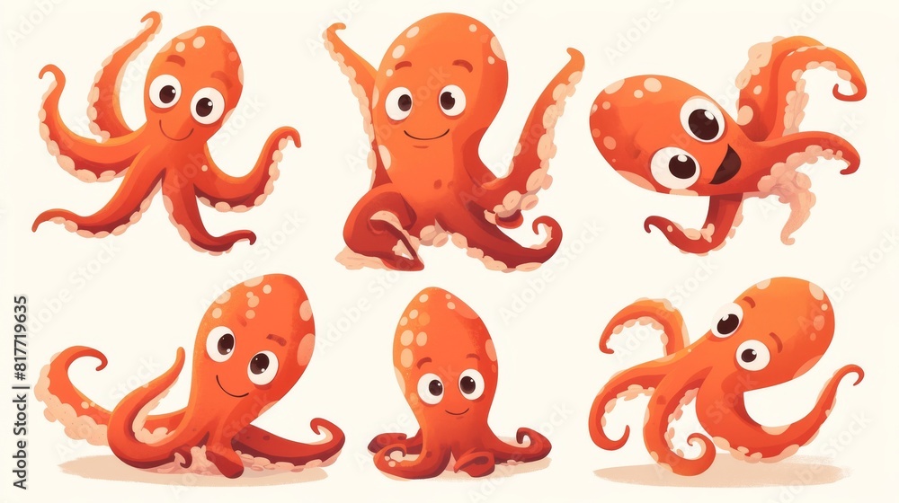 Cartoon sea squid with a cute octopus head. Funny kraken with tentacles ...