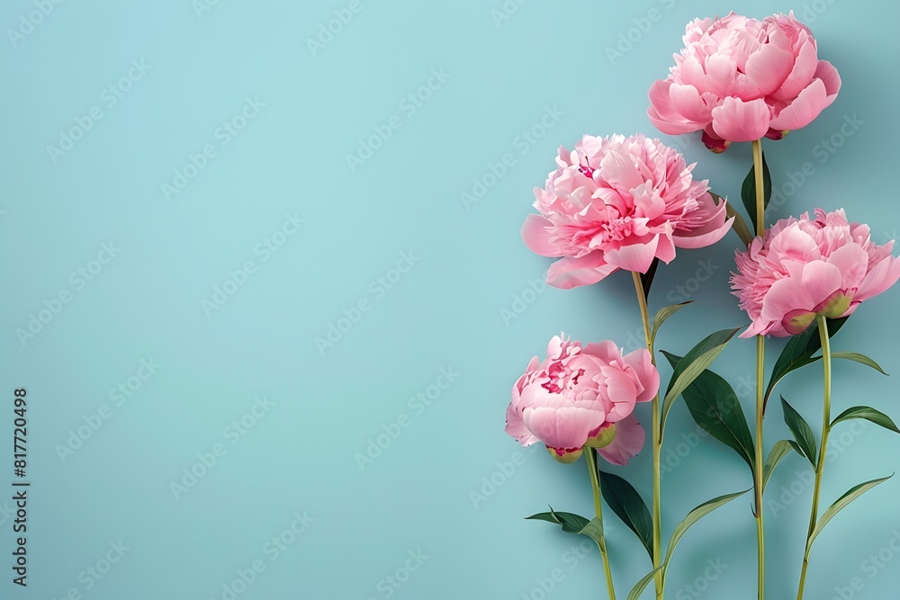 Three pink flowers on blue surface Three pink flowers on blue surface